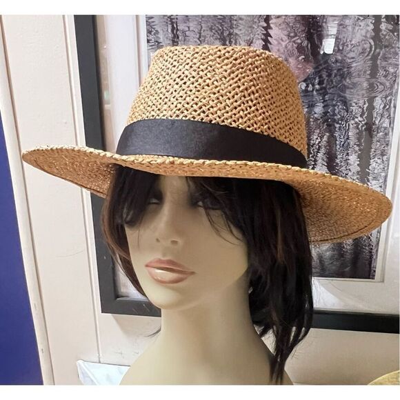 NWT $125 Bruno Magli Logo Open Weave Ribbon Band Paper Fedora Sun Hat unisex - Picture 3 of 15